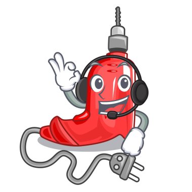 Çizgi film kutusuna kulaklık ile elektrikli matkap