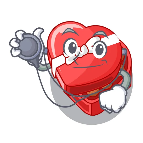 Doctor caja de chocolate corazón por encima de la mesa de dibujos animados — Vector de stock