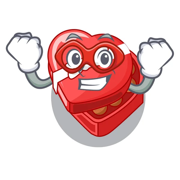 Super held chocolade hart vak in vorm mascotte — Stockvector