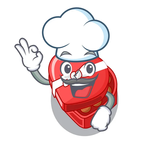 Chef choclate caixa do coração em forma mascote — Vetor de Stock