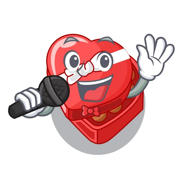 Bernyanyi kotak jantung chovolate diisolasi dengan karakter - Stok Vektor