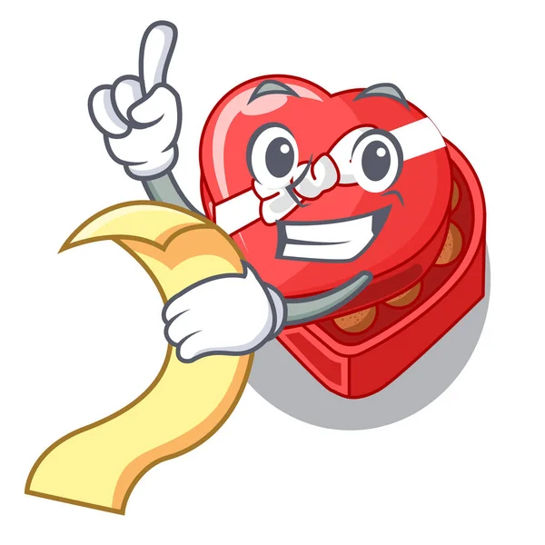 Menü chovolate kalp kutu ile karakter ile izole