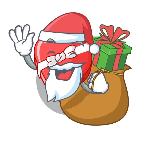 Santa con regalo caja de corazón de chocolate por encima de la nevera de dibujos animados — Vector de stock