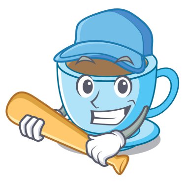 Lezzetli karikatür süt çay fincan beyzbol oynarken
