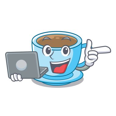 Dizüstü fincan lezzetli karikatür süt çay ile