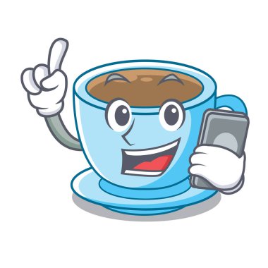 Telefon fincan lezzetli karikatür süt çay ile