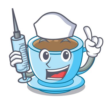 Hemşire fincan süt çay karikatür tablosunun üst kısmındaki