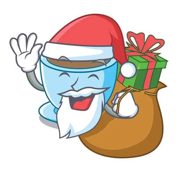 Santa con té de leche de regalo aislado con la mascota — Vector de stock