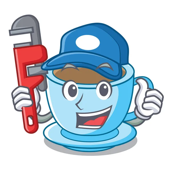 Tesisatçı süt çay maskotu ile izole
