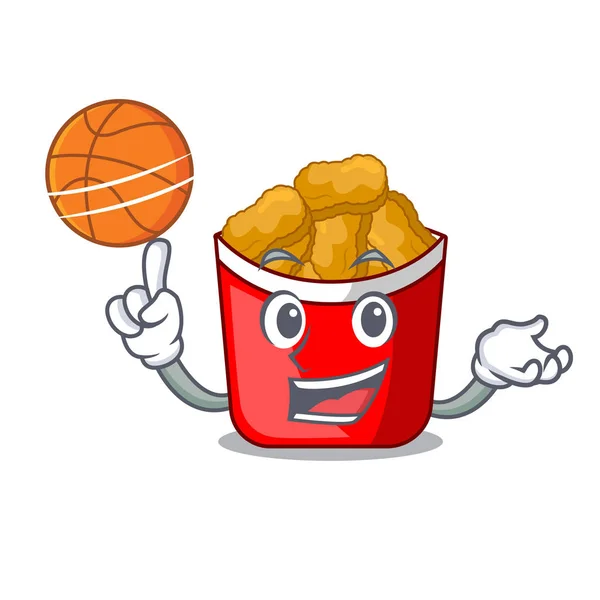 With basketball chicken nuggets isolated with the character — Stock Vector