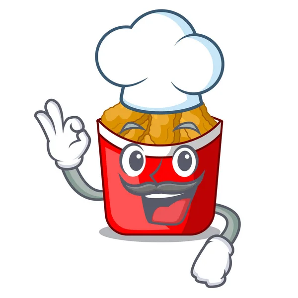 Chef-kok kipnuggets op boven beeldverhaal plaat — Stockvector