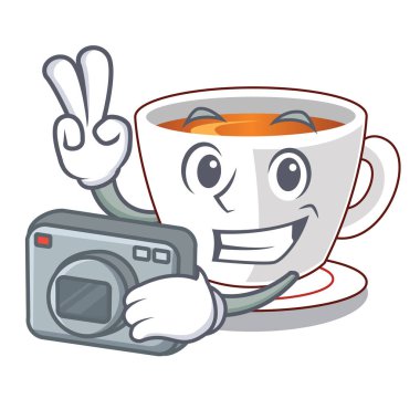 Karakteri ile izole fotoğrafçı fincan nane çayı