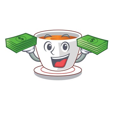 Karakteri ile izole para çantası fincan nane çayı ile