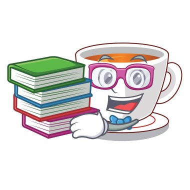 Öğrenci kitap nane çayı bir karikatür Kupası ile