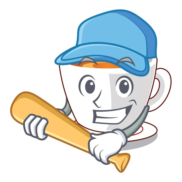 Jouer au baseball thé à la menthe au-dessus de table de dessin animé en bois — Image vectorielle