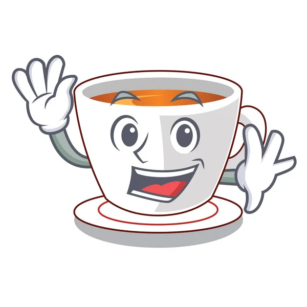 Ondeando taza de té de menta la forma de la mascota — Vector de stock
