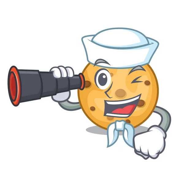 Denizci bir karikatür kavanoza dürbün yulaf kurabiye ile — Stok Vektör