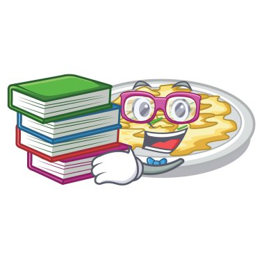 Öğrenci ile karikatür izole kitap çırpılmış yumurta ile