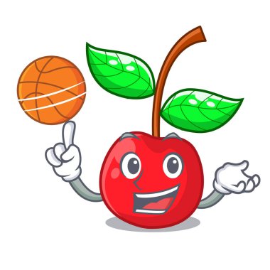 Maskot sepet içinde basketbol kiraz meyve ile