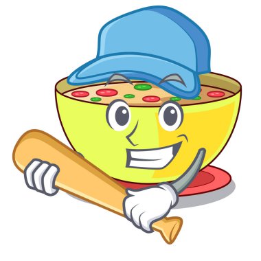 Beyzbol oynayan bir karikatür kase mısır çorbası