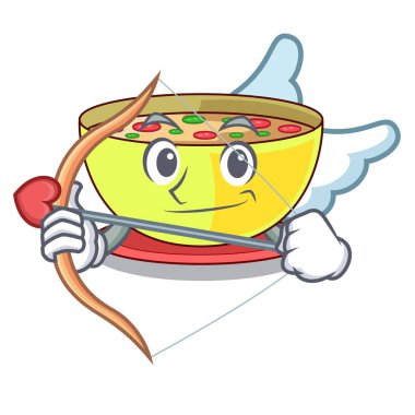 Aşk tanrısı Mısır çorbası bir karikatür kase