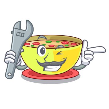 Mekanik Mısır çorbası bir karikatür plaka