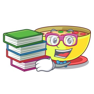 Öğrenci kitap Mısır çorbası bir karikatür plaka ile