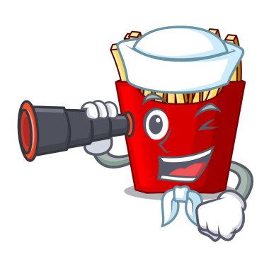 Çizgi film şekillerde denizci dürbün patates kızartması ile sarılmış