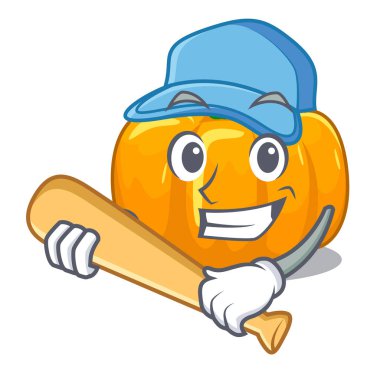 Ahşap maskot tablosunun üst kısmındaki sarı kabak beyzbol oynayan