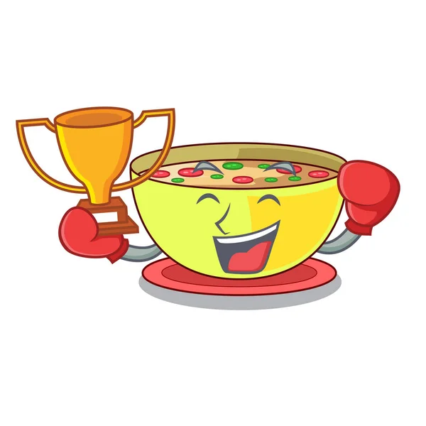 Tinju pemenang jagung sup dalam piring kartun - Stok Vektor