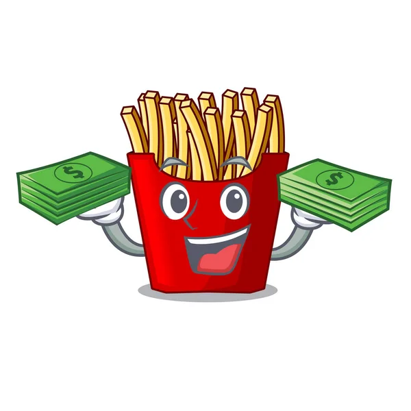 Con sacchetto di soldi patatine fritte avvolte in forme dei cartoni animati — Vettoriale Stock