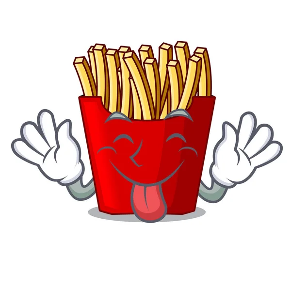 Tongue out french fries above the mascot board — Stock Vector