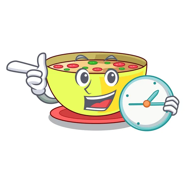 With clock corn chowder isolated with the character — Stock Illustration With clock corn chowder isolated with the character Vector Graphics