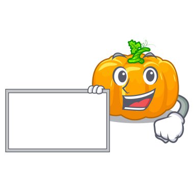 Ahşap maskot tablonun üst kurulu sarı kabak ile