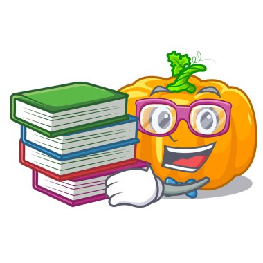 Karikatür izole kitap sarı kabak ile öğrenci