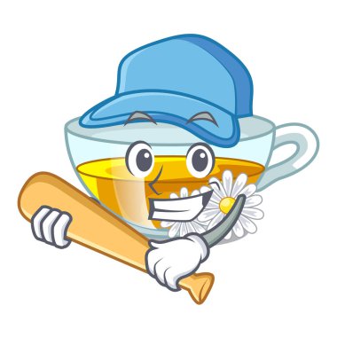 Beyzbol bardak papatya çayı karikatür tablosunun yukarısındaki oynarken