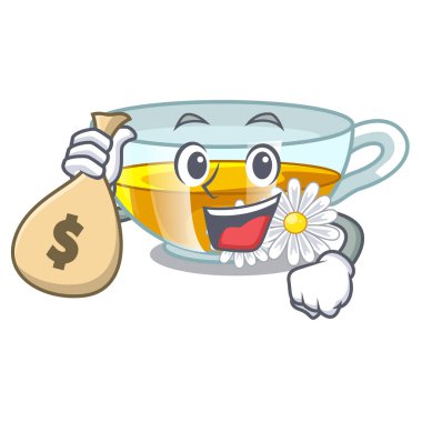 Para çantası Kupası papatya çayı ile karikatür tablosunun üst kısmındaki