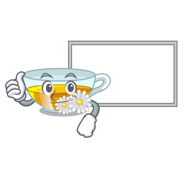 Başparmak yukarıya kurulu Kupası papatya çayı karikatür tablosunun yukarısındaki ile