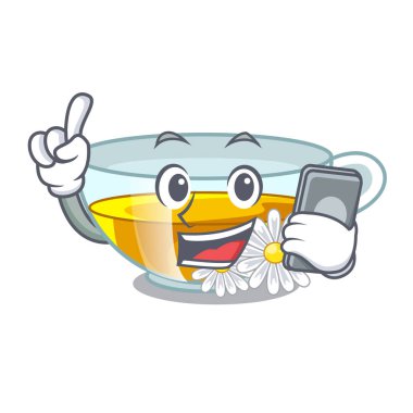 Telefon Kupası papatya çayı ile karikatür tablosunun üst kısmındaki