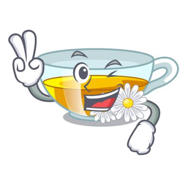 İki karakter şişelerde papatya çayı parmak