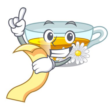 Menü papatya çayı ile karikatür şeklinde