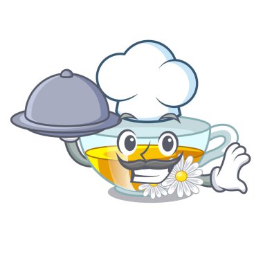 Şef karikatür şeklinde gıda papatya çayı ile