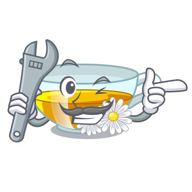 Mekanik papatya çayı izole maskotu ile