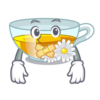 Sessiz papatya çayı izole maskotu ile