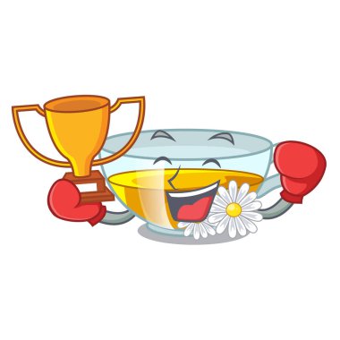 Kazanan papatya çayı izole boks maskotu ile