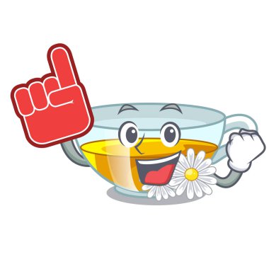 Köpük parmak papatya çayı izole maskotu ile