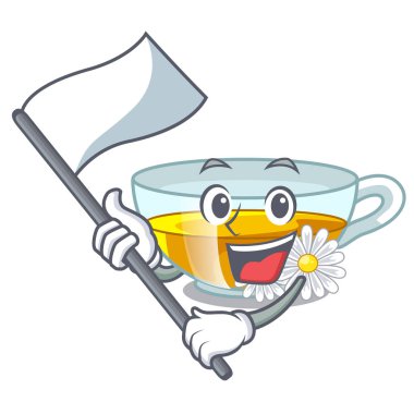 İzole bayrak papatya çayı ile maskotu ile