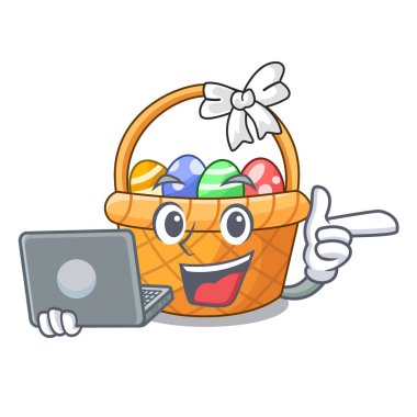 Dizüstü Paskalya sepet topu ile karikatür şeklinde