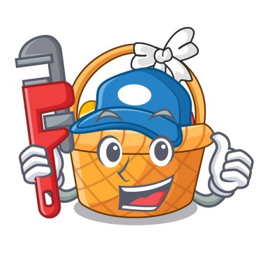 Ahşap çizgi film tablosunun yukarısındaki tesisatçı Paskalya sepeti