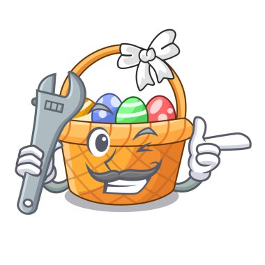 Ahşap çizgi film tablosunun yukarısındaki mekanik Paskalya sepeti